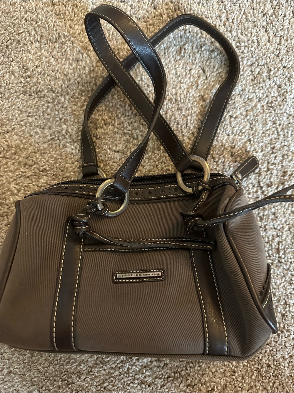 Kenneth Cole Reaction Taupe and Dark Brown Shoulder Bag